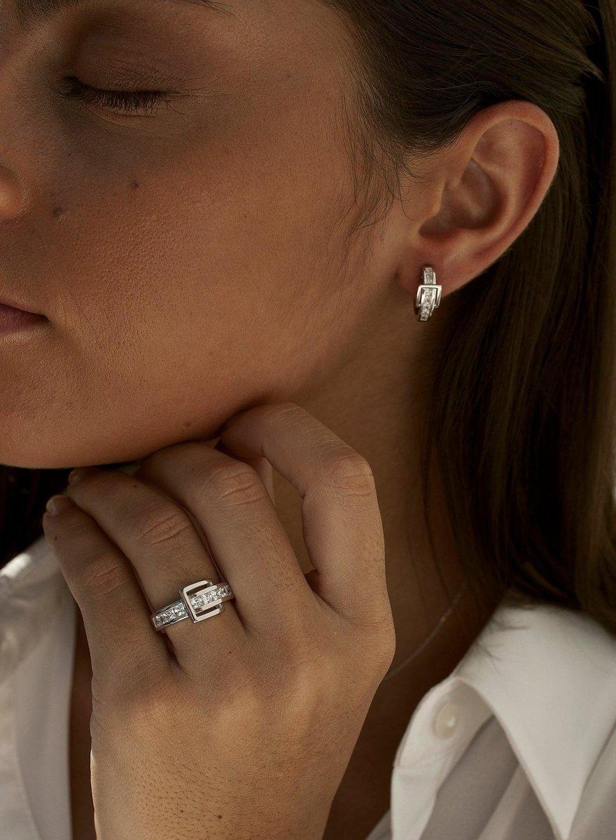 Anneaux zircons design boucle avec quartz adamantine-LINEARGENT