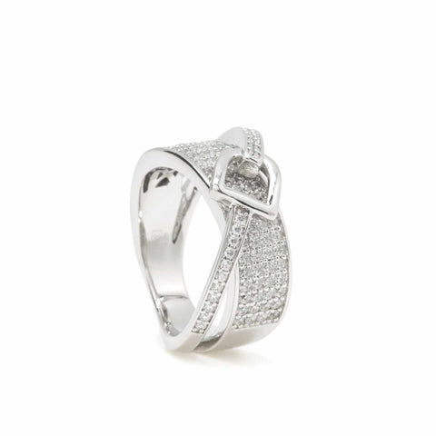Anillos circonitas diseño hebilla horizontal dos carriles-LINEARGENT