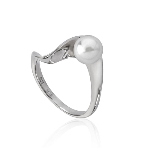 Anillos con perlas de plata diseño ondulado-LINEARGENT