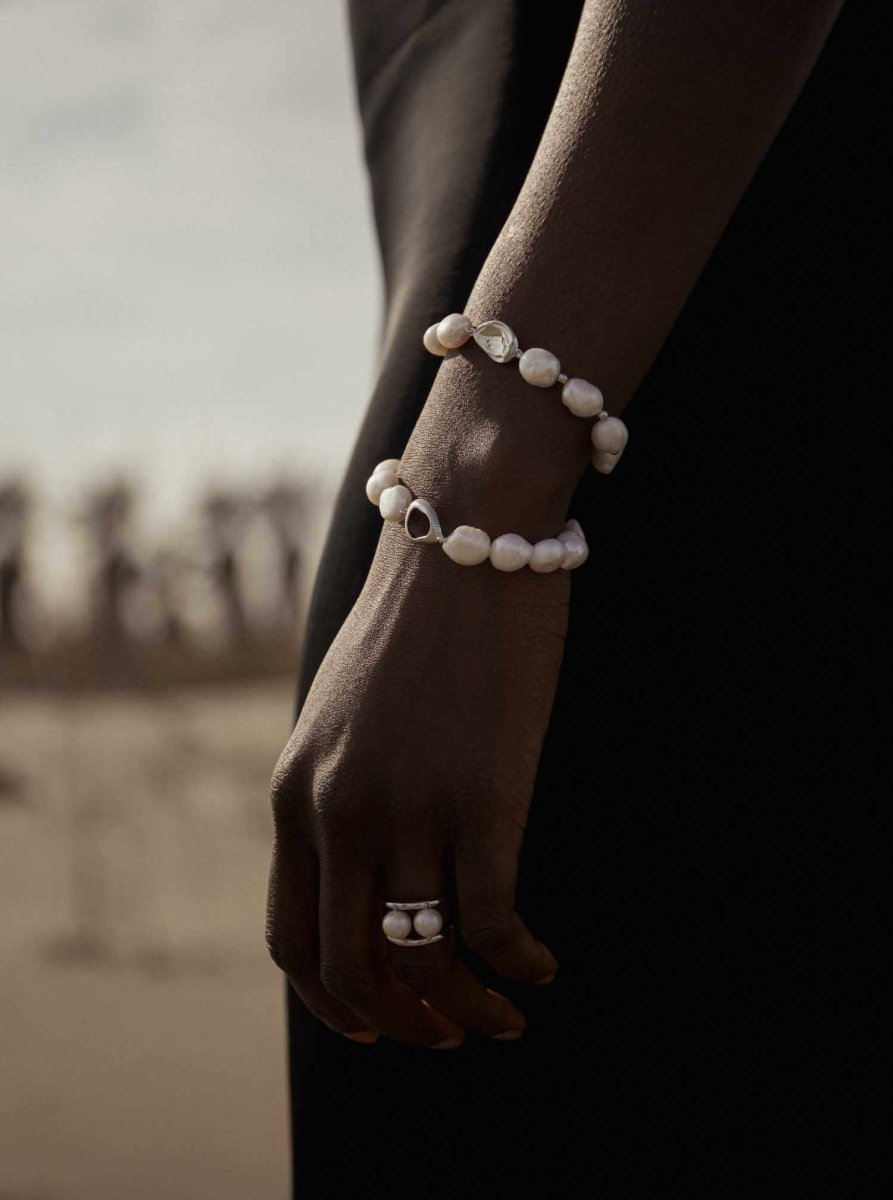 Anillos con perlas de plata lisa diseño doble-LINEARGENT