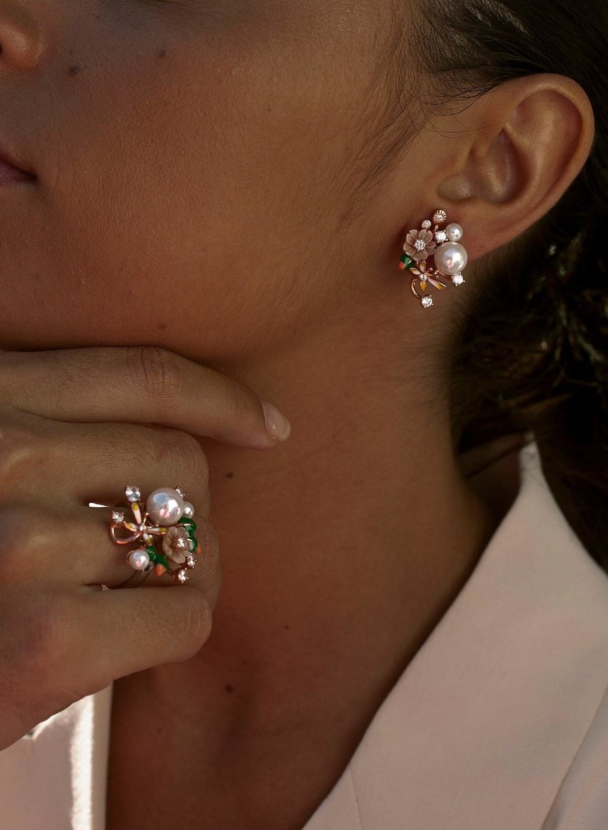 Anillos con perlas diseño floral con circonitas-LINEARGENT