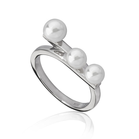 Anillos con perlas diseño minimalista triple perla-LINEARGENT
