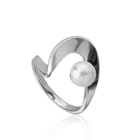 Anillos con perlas diseño serpentina con una perla-LINEARGENT