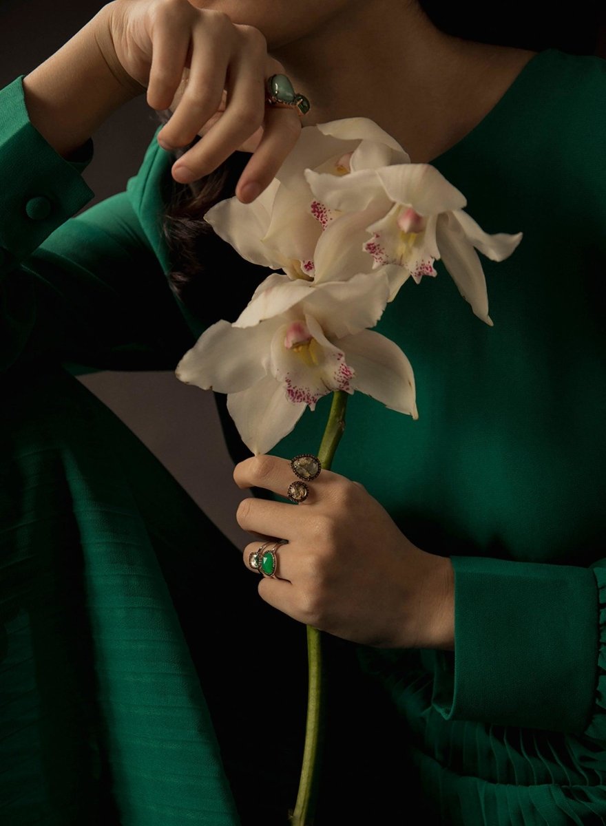 Rings with stones open with double labradorite