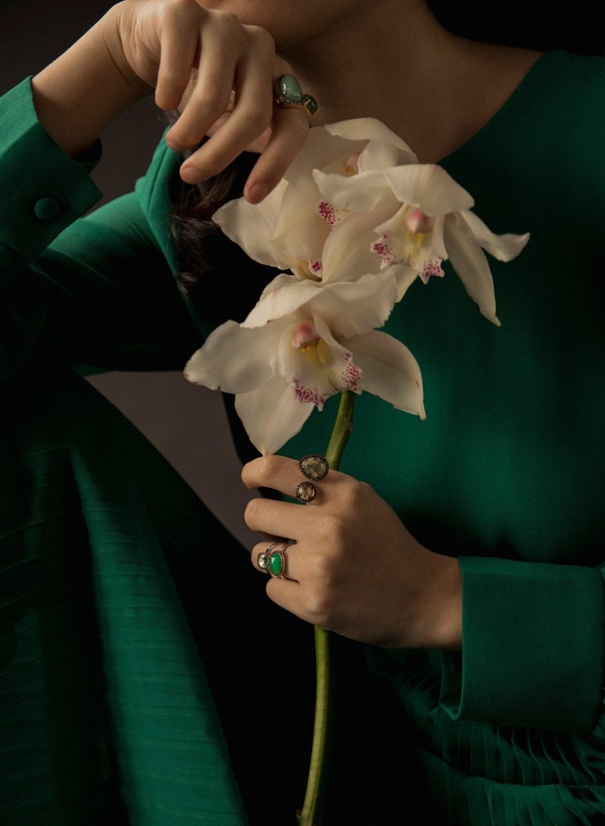 Rings with stones open with double labradorite
