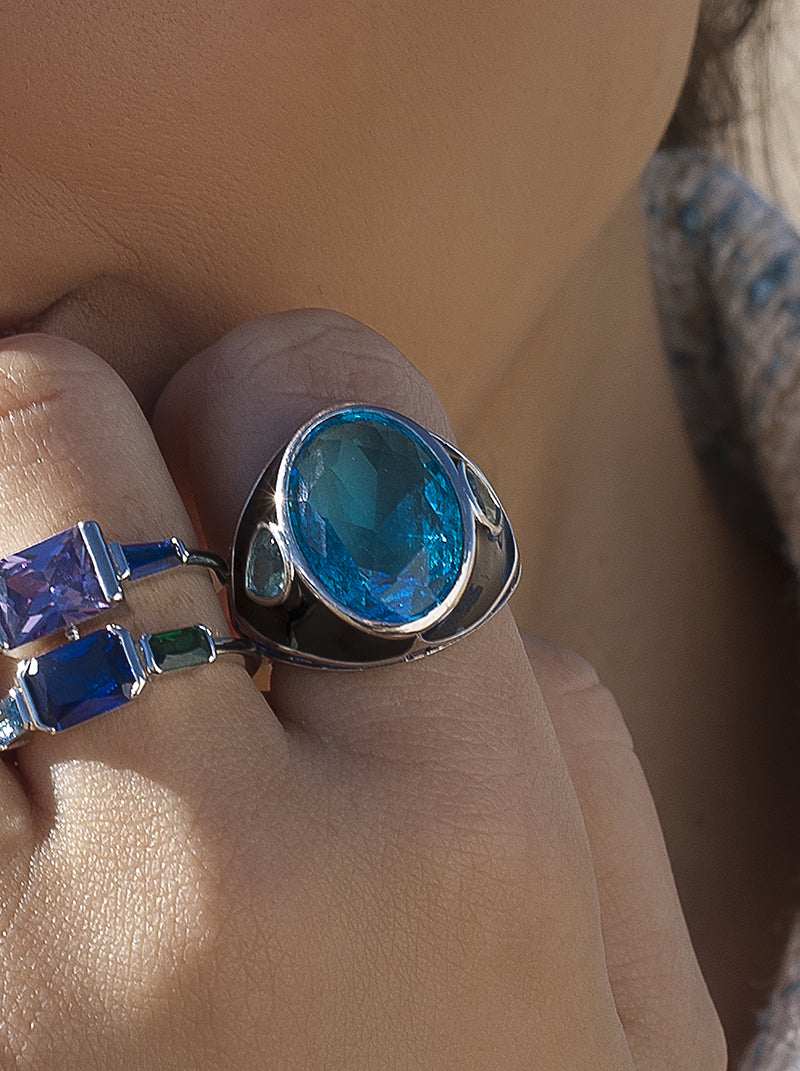 Anillos con piedras con gema en tono aguamarina-LINEARGENT