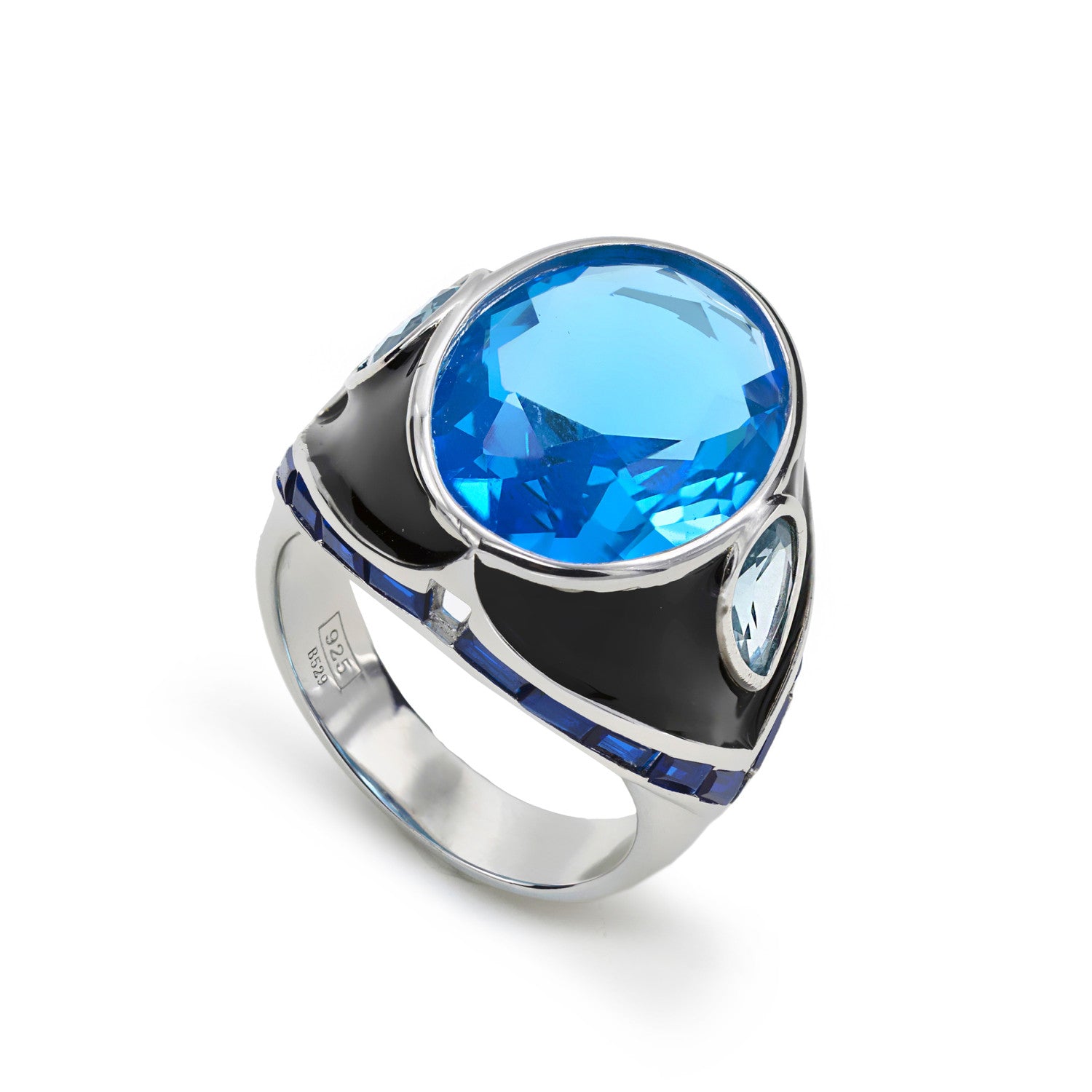 Anillos con piedras con gema en tono aguamarina-LINEARGENT