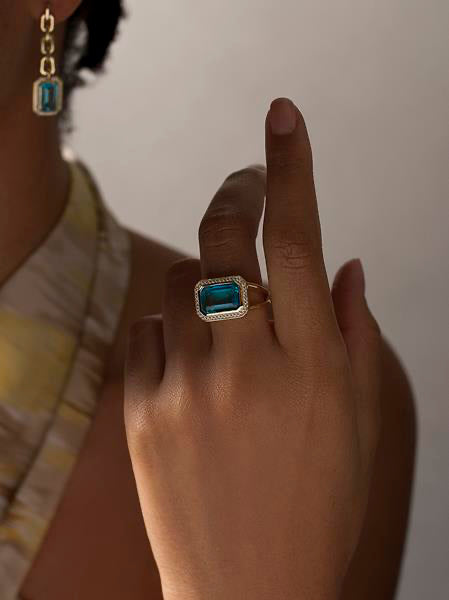 Anillos con piedras con gema talla esmeralda tono aguamarina