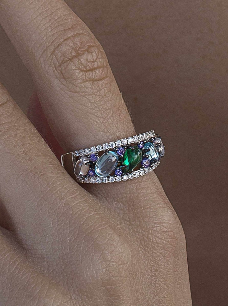 Anillos con piedras cristalinas diseño de mosaico-LINEARGENT