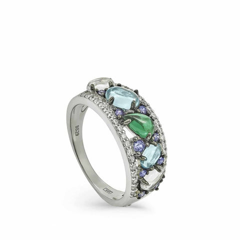 Anillos con piedras cristalinas diseño de mosaico-LINEARGENT