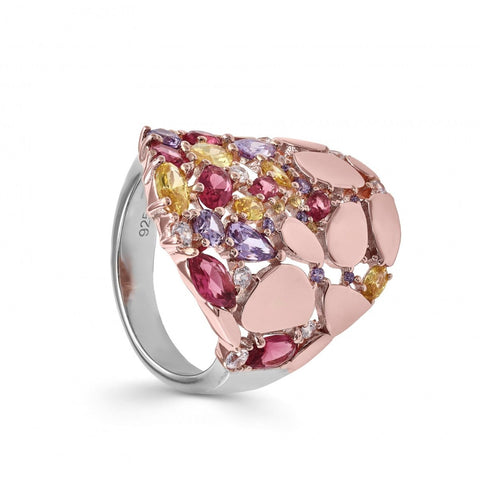 Anillos con piedras de colores combinados con plata rosé-LINEARGENT