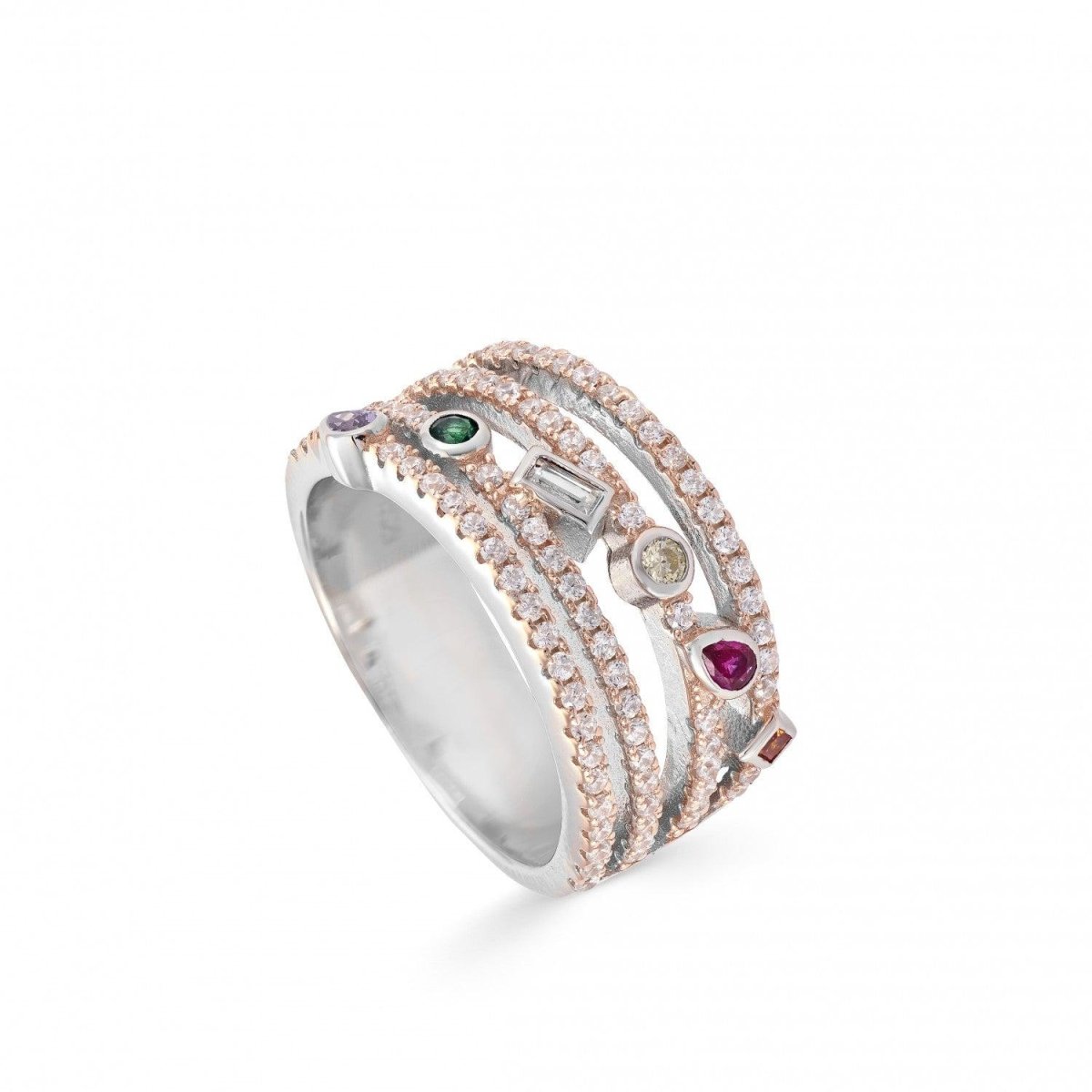 Anillos con piedras de colores diseño de cuatro carriles-LINEARGENT
