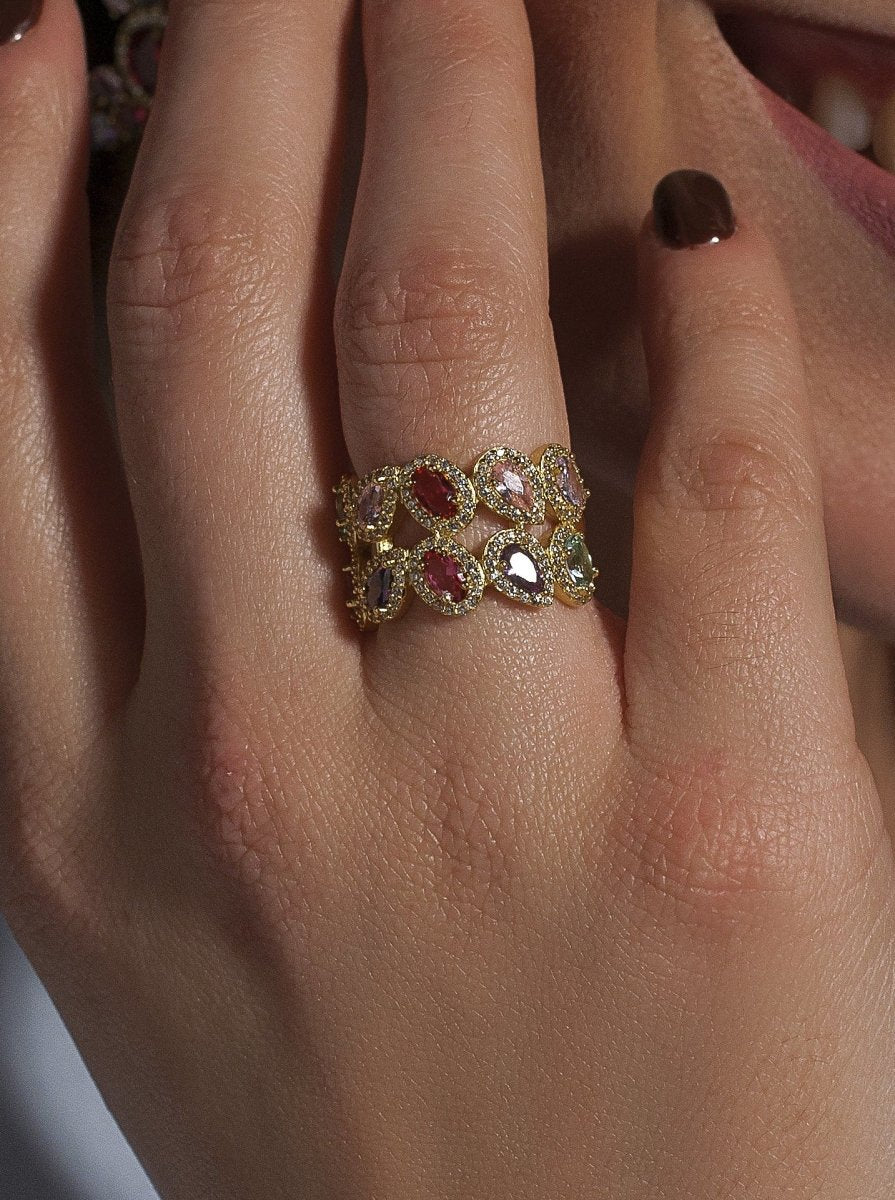 Anillos con piedras de colores multi forma con circonitas-LINEARGENT