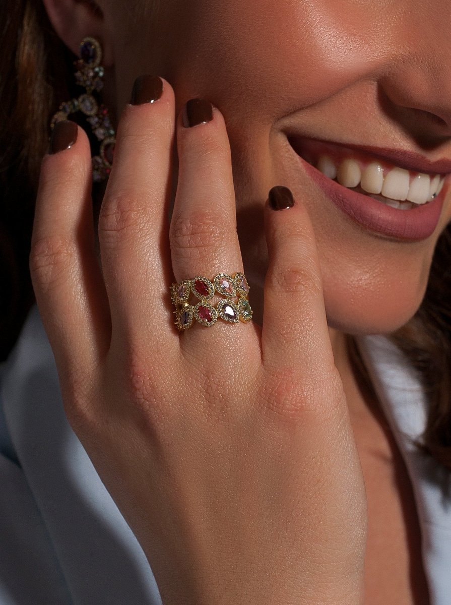 Anillos con piedras de colores multi forma con circonitas