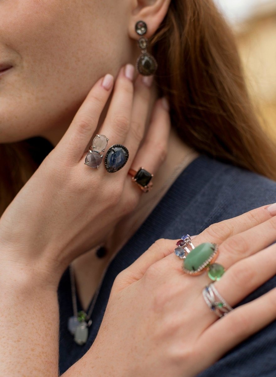 Anillos con piedras de plata diseño abierto en tonos azules