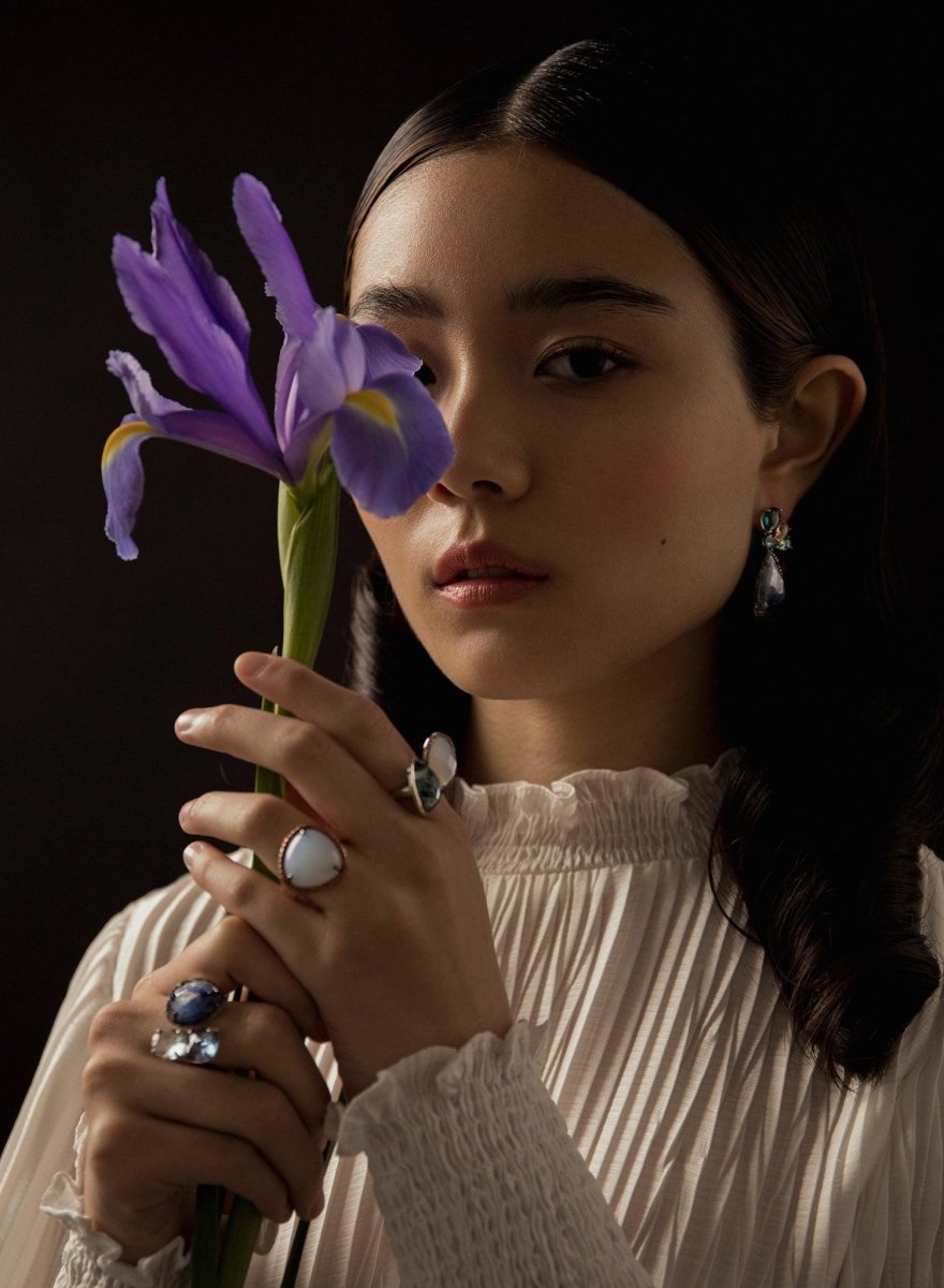 Anillos con piedras de plata diseño abierto en tonos azules