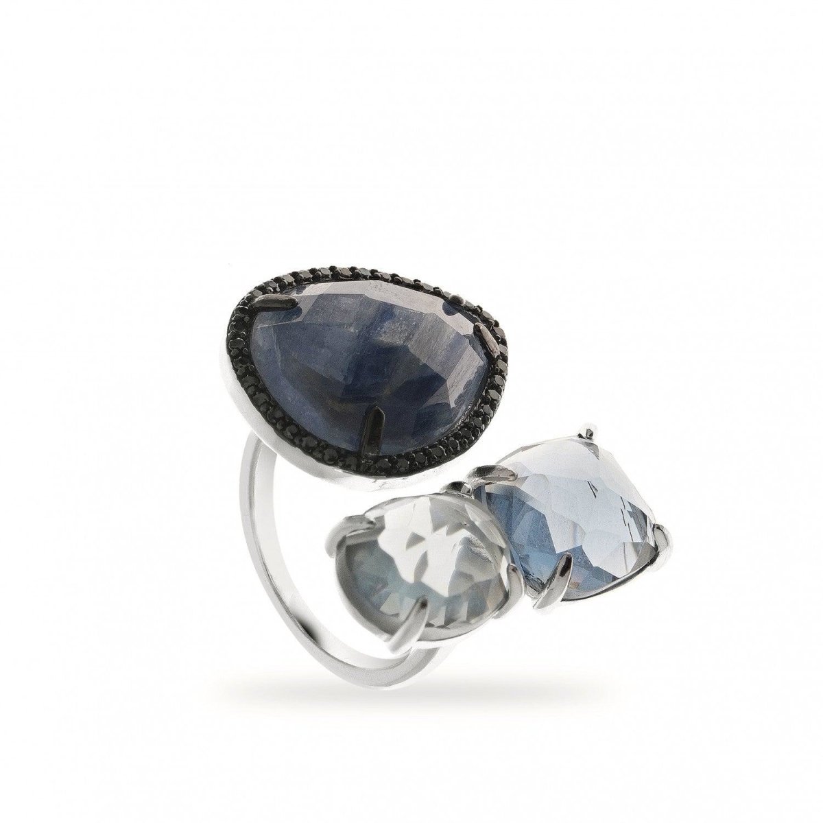 Anillos con piedras de plata diseño abierto en tonos azules-LINEARGENT