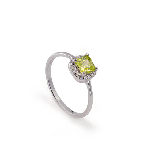 Anillos con piedras de plata talla radiante en tono peridoto y circonitas-LINEARGENT