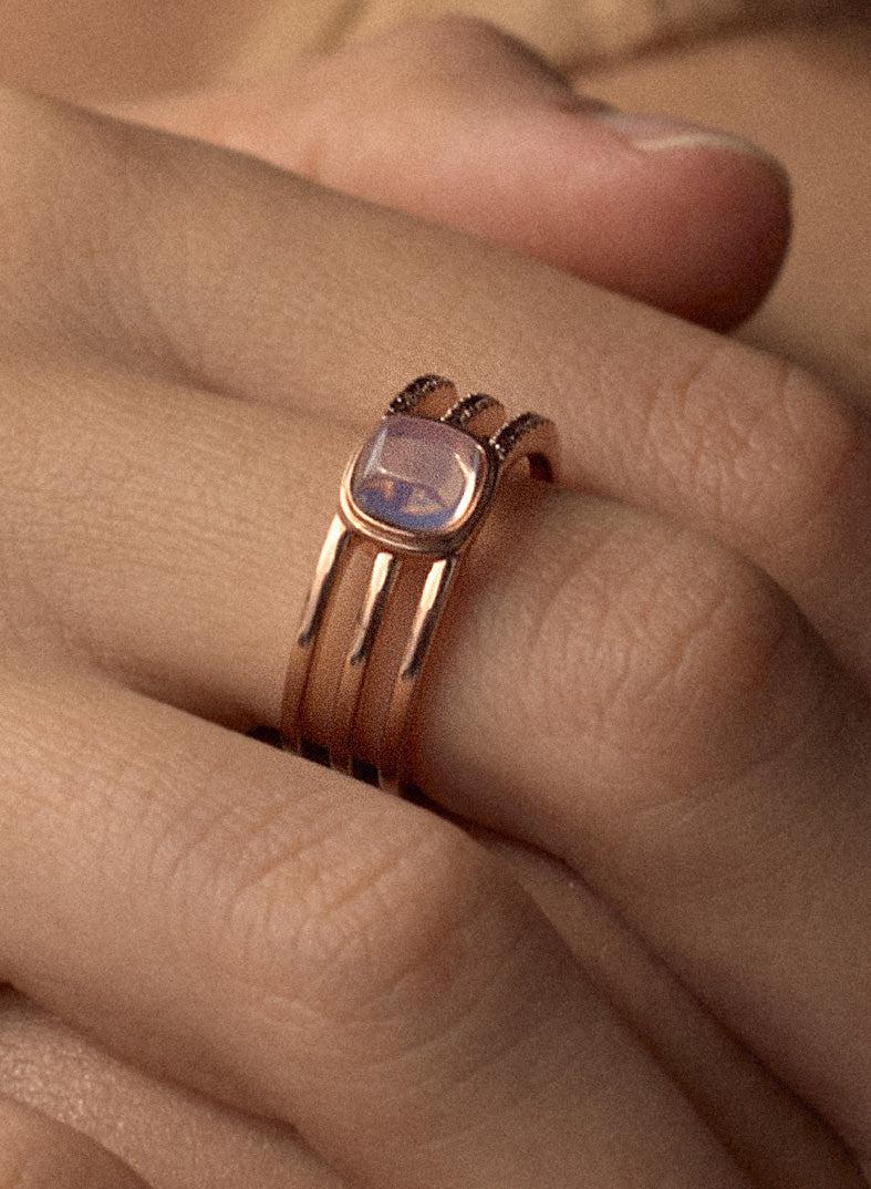 Anillos con piedras diseño cuarzo adamantino y circonitas-LINEARGENT