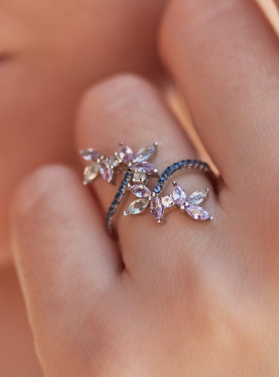 Anillos con piedras diseño de flor en tono lavanda-LINEARGENT