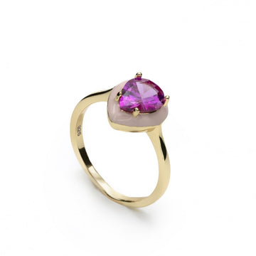 Anillos con piedras diseño de gota con esmalte rosa