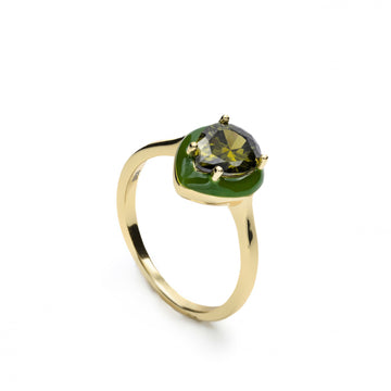 Anillos con piedras diseño de gota con esmalte verde