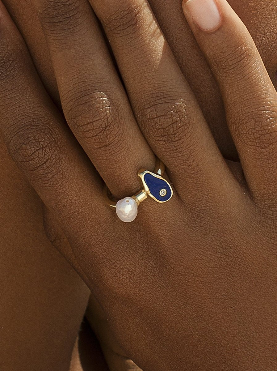 Anillos con piedras diseño de piedra natural y perla-LINEARGENT