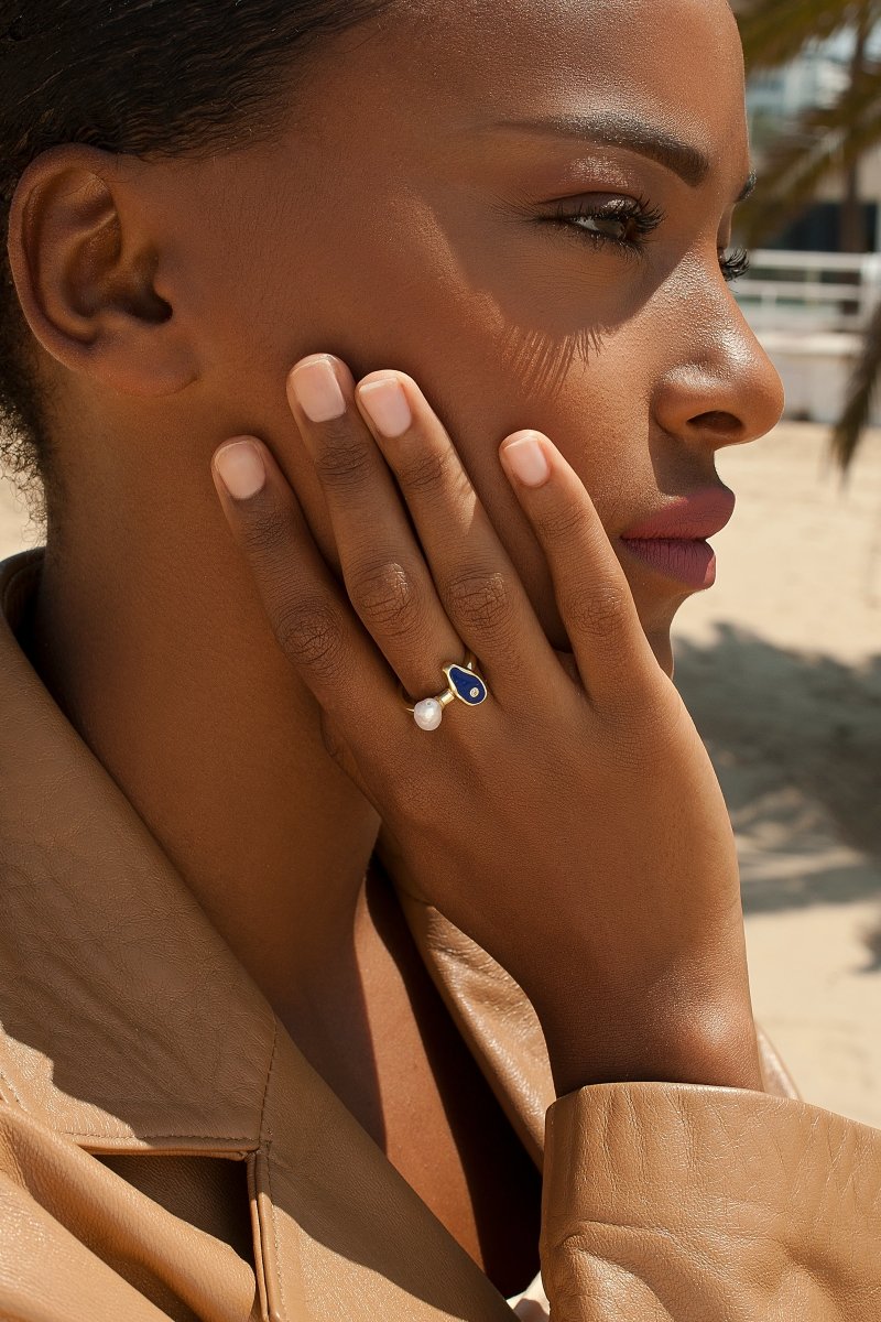 Anillos con piedras diseño de piedra natural y perla-LINEARGENT