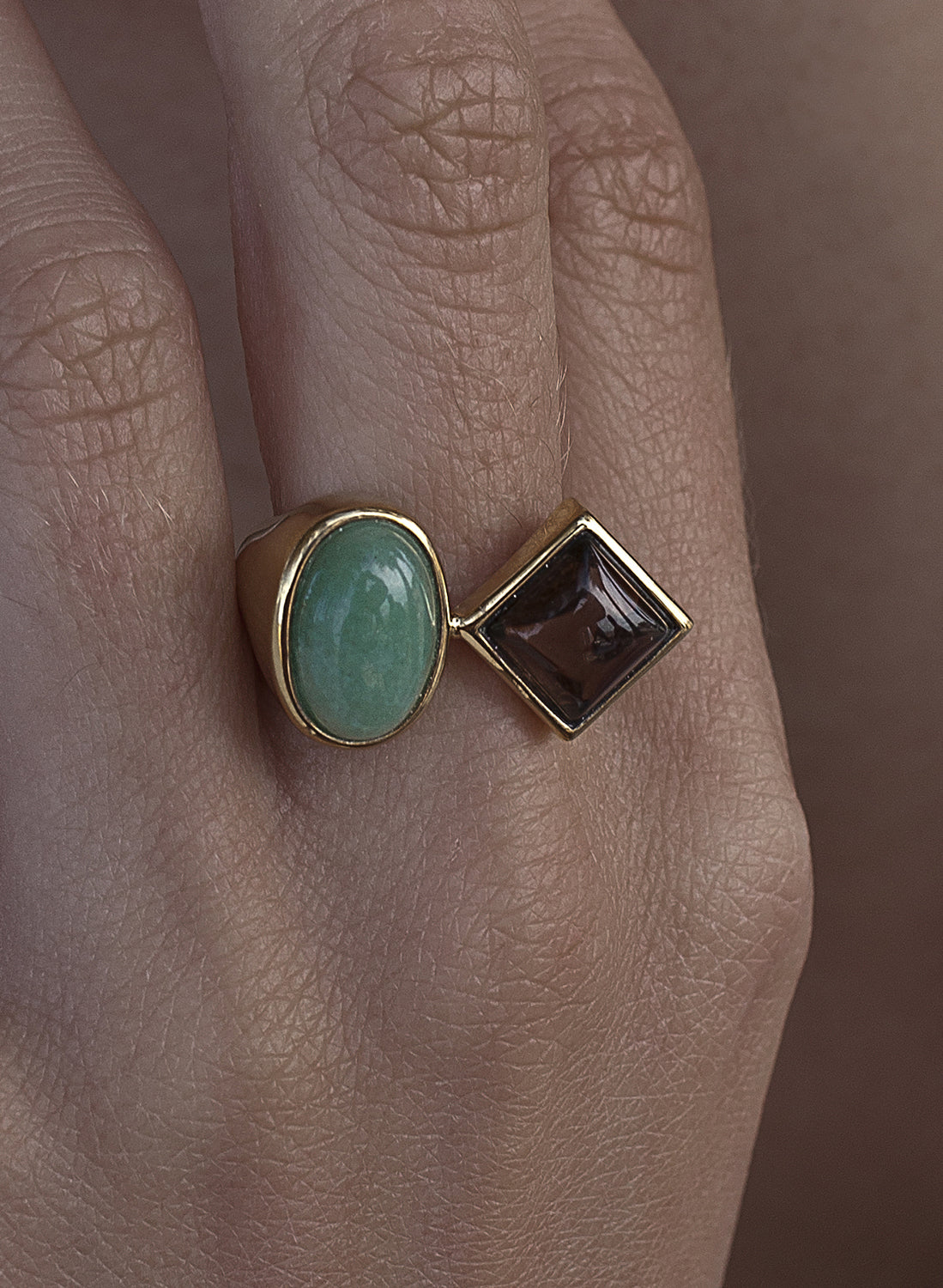 Anillos con piedras diseño doble cuarzo bañado en oro-LINEARGENT