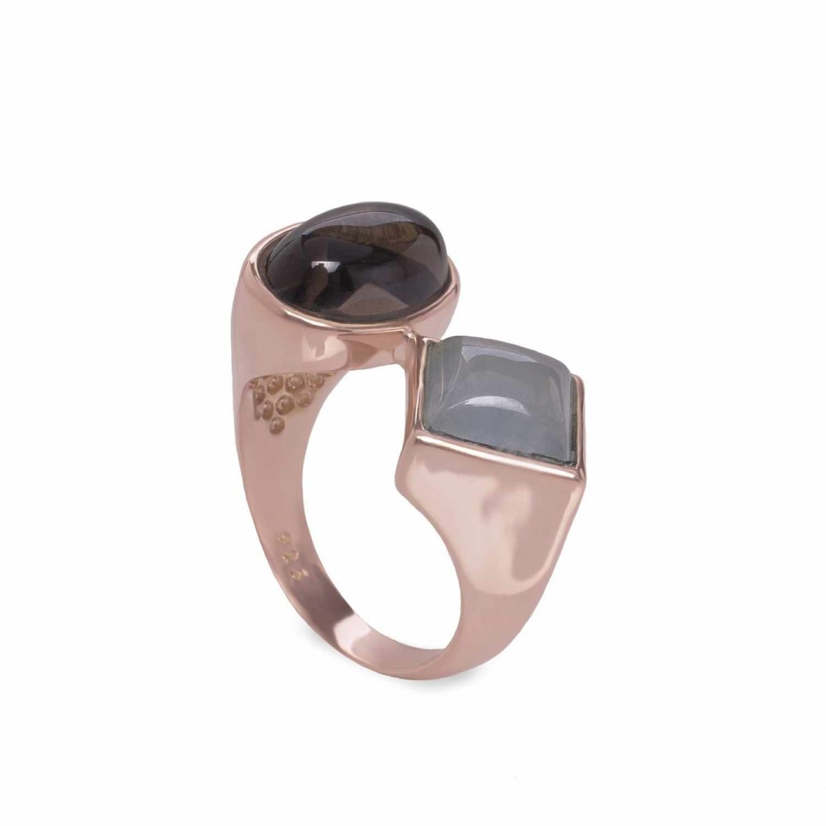 Anillos con piedras diseño doble cuarzo bañado en oro rosa-LINEARGENT
