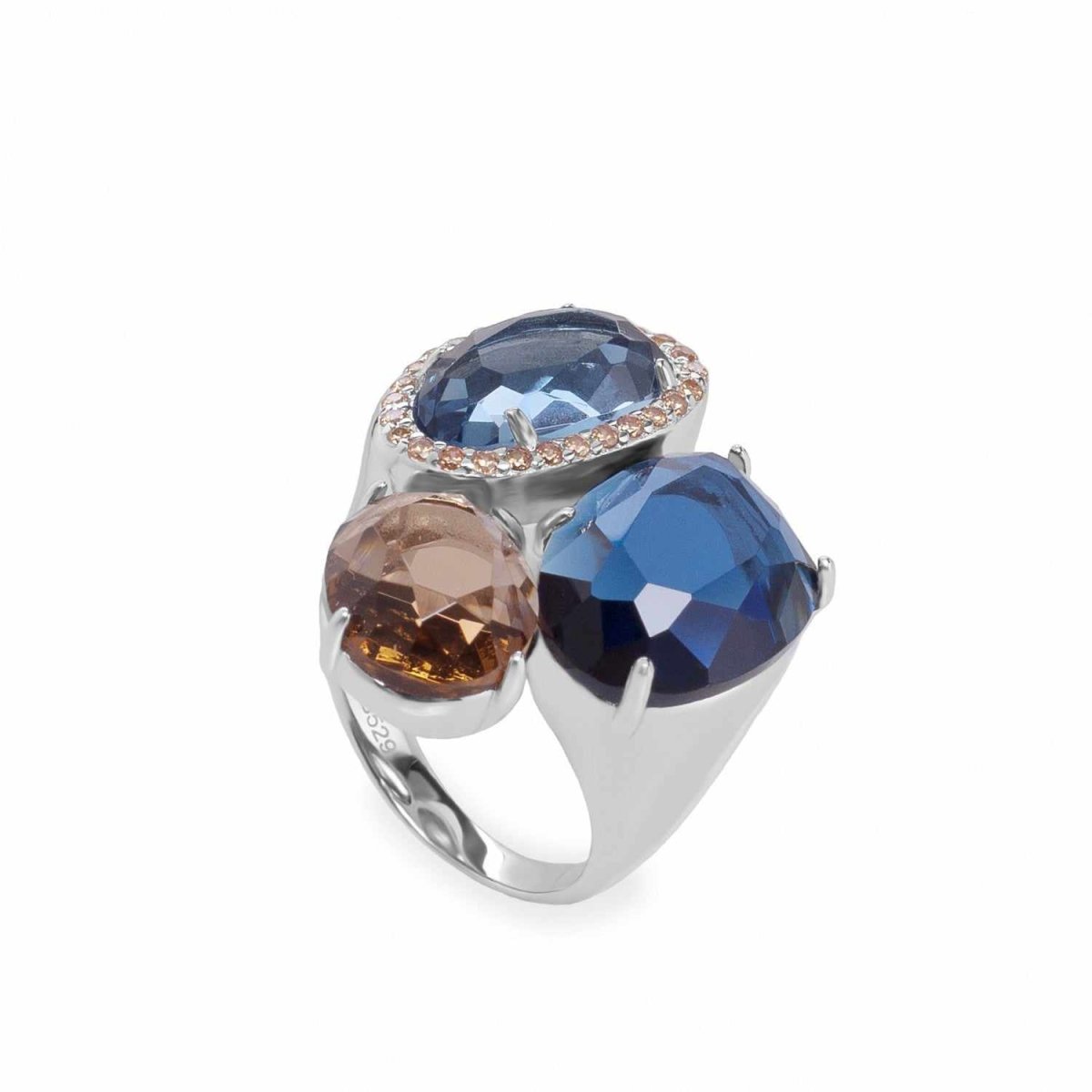 Anillos con piedras diseño triple cuarzo adamantino-LINEARGENT