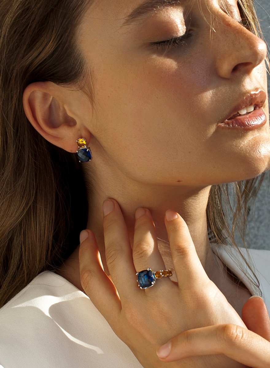 Anillos con piedras en plata cuarzo adamantino azul