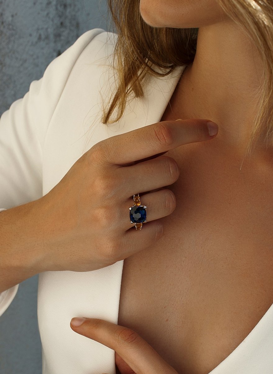 Anillos con piedras en plata cuarzo adamantino azul