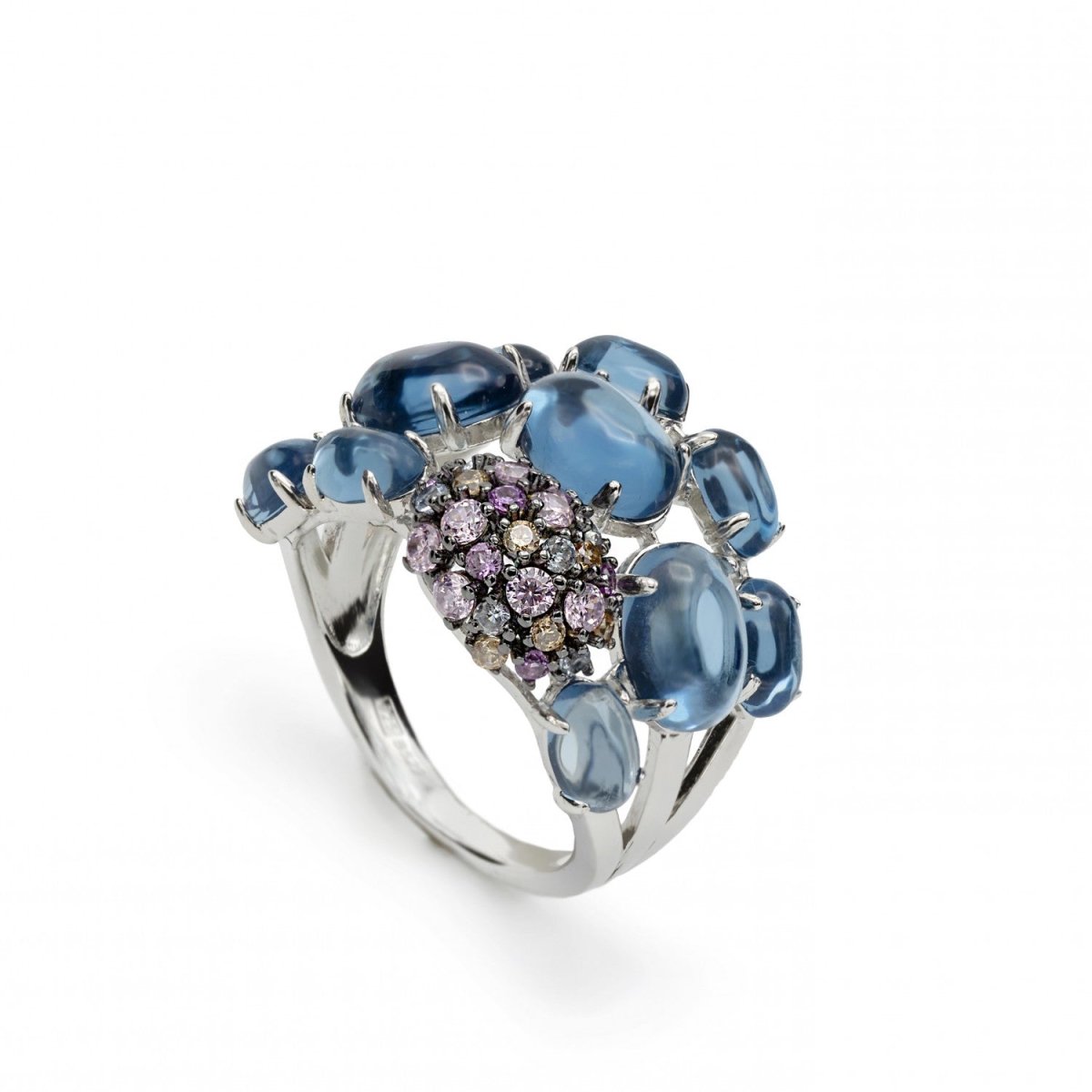 Anillos con piedras en tono navyblue y circonitas de colores-LINEARGENT