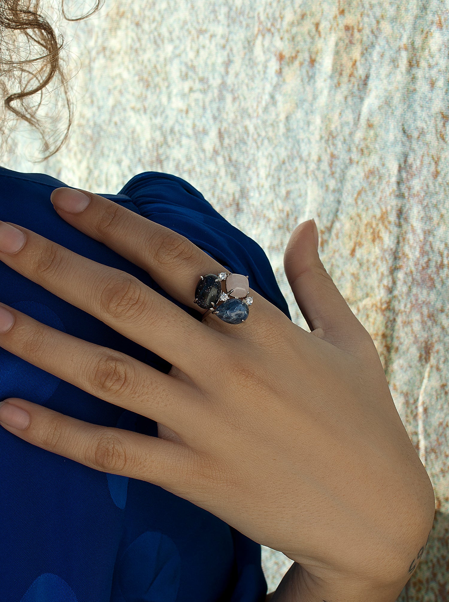 Rings with stones in  bluetones with zirconias