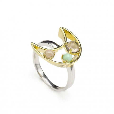 Anillos con piedras motivo central luna bañado en oro-LINEARGENT