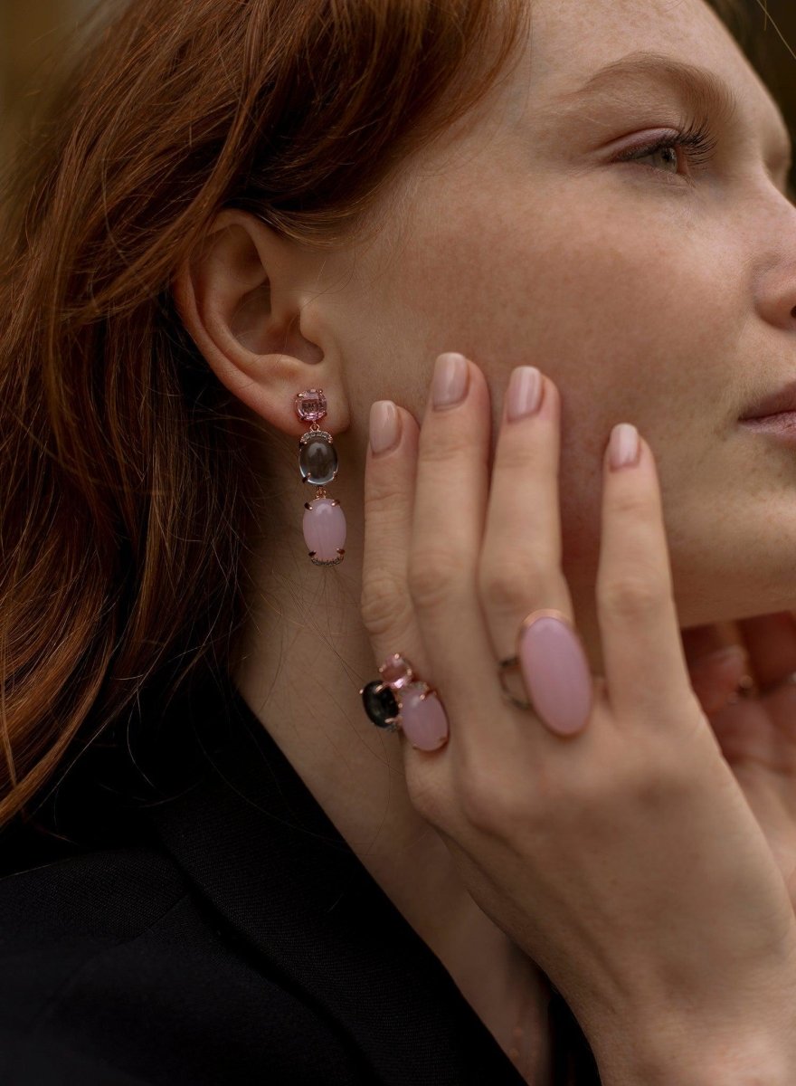 Anillos con piedras motivo central ovalado en rosa-LINEARGENT