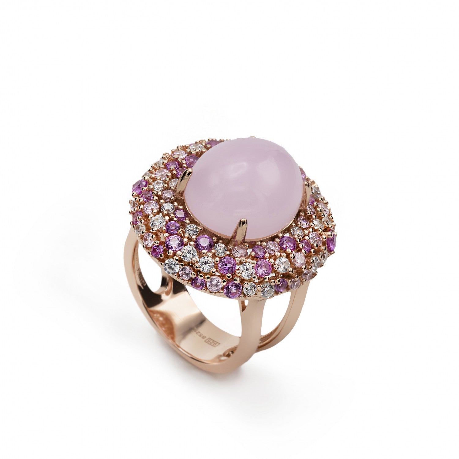 Anillos con piedras motivo central rosado con circonitas-LINEARGENT