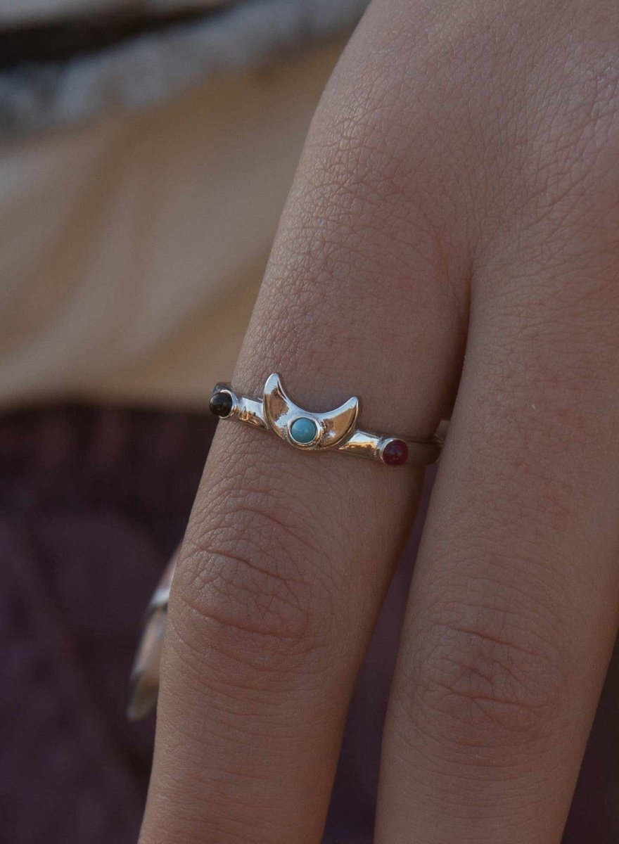 Anillos con piedras motivo de luna bañado en oro-LINEARGENT