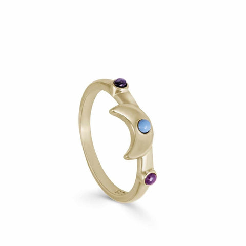 Anillos con piedras motivo de luna bañado en oro-LINEARGENT