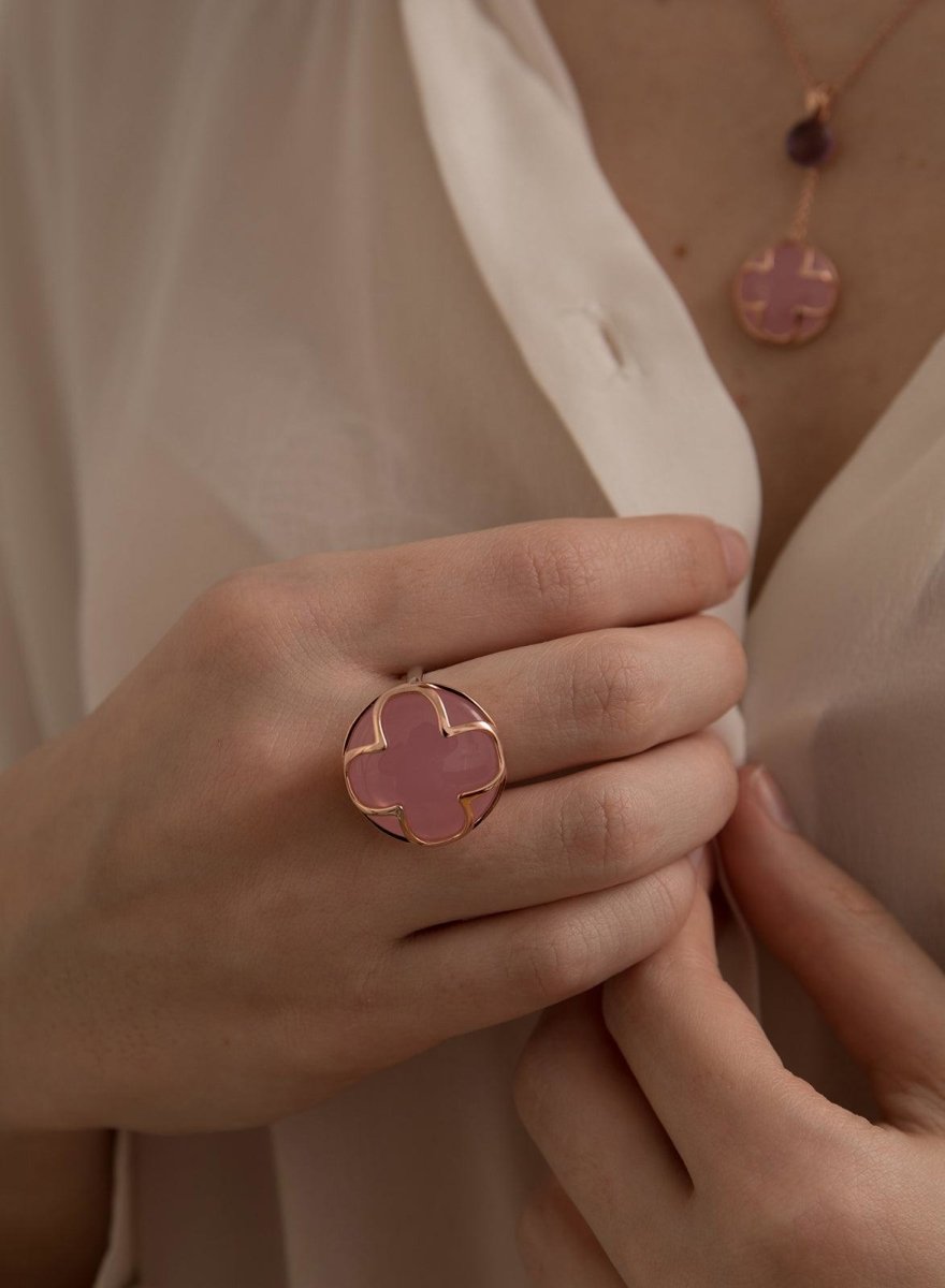 Anillos con piedras motivo diseño de flor rosa-LINEARGENT