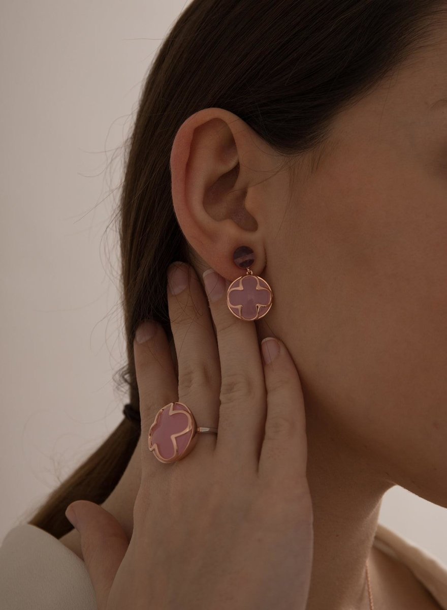 Anillos con piedras motivo diseño de flor rosa-LINEARGENT