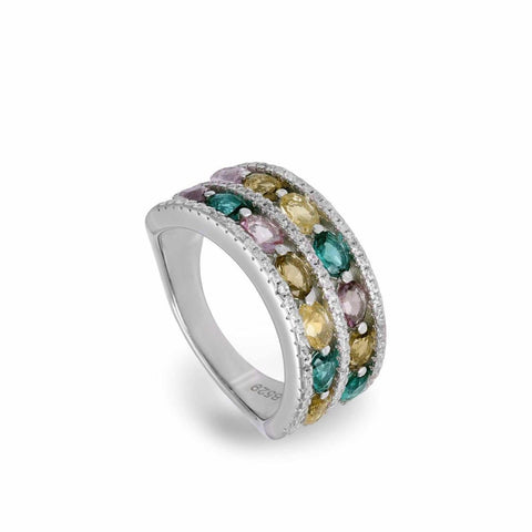 Anillos con piedras multicolores y carriles de circonitas-LINEARGENT
