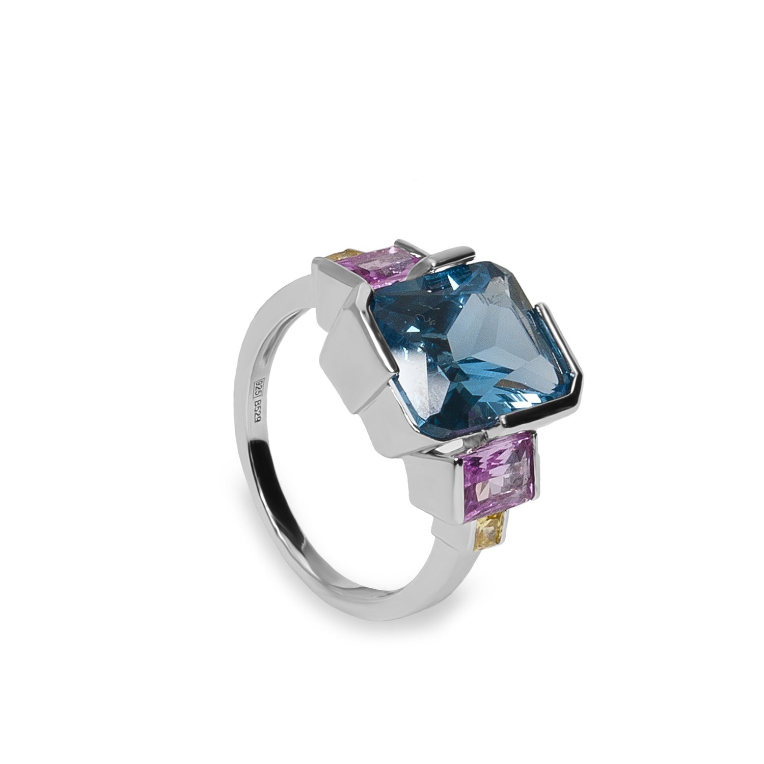 Anillos con piedras talla esmeralda calcedonia-LINEARGENT