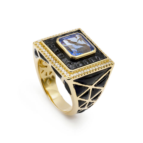 Anillos con piedras tono zafiro estilo étnico-LINEARGENT