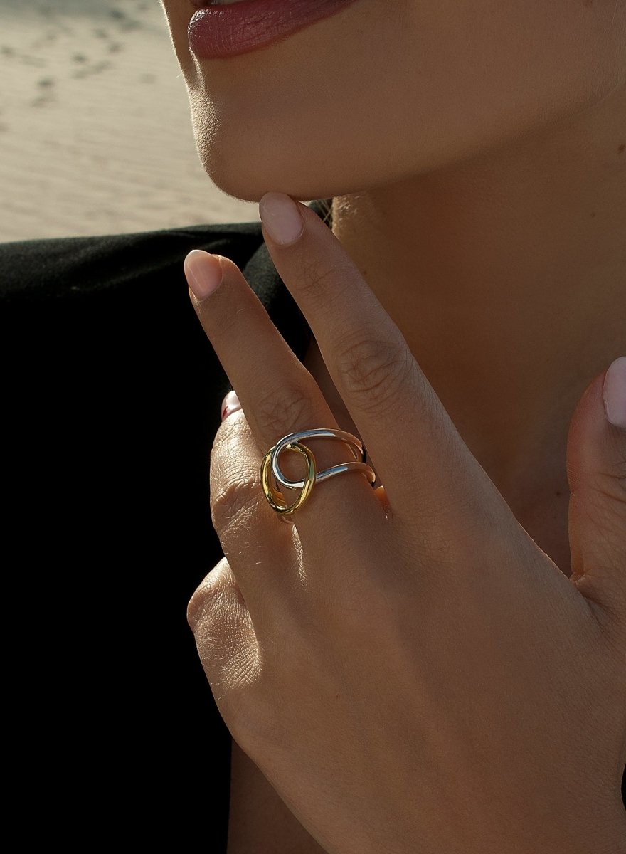 Rings of design open double rail two tone
