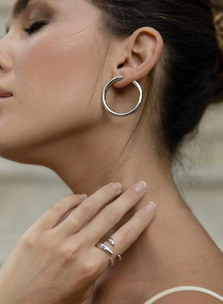 Anillos de diseño abierto estilo garra en plata lisa-LINEARGENT