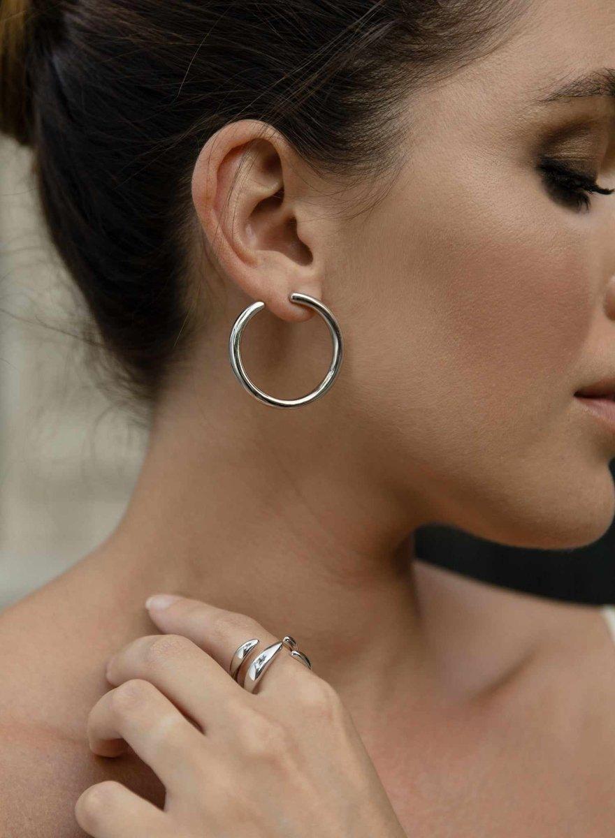 Anillos de diseño abierto estilo garra en plata lisa-LINEARGENT