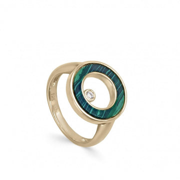 Anillos de diseño con círculo de malaquita y circonita