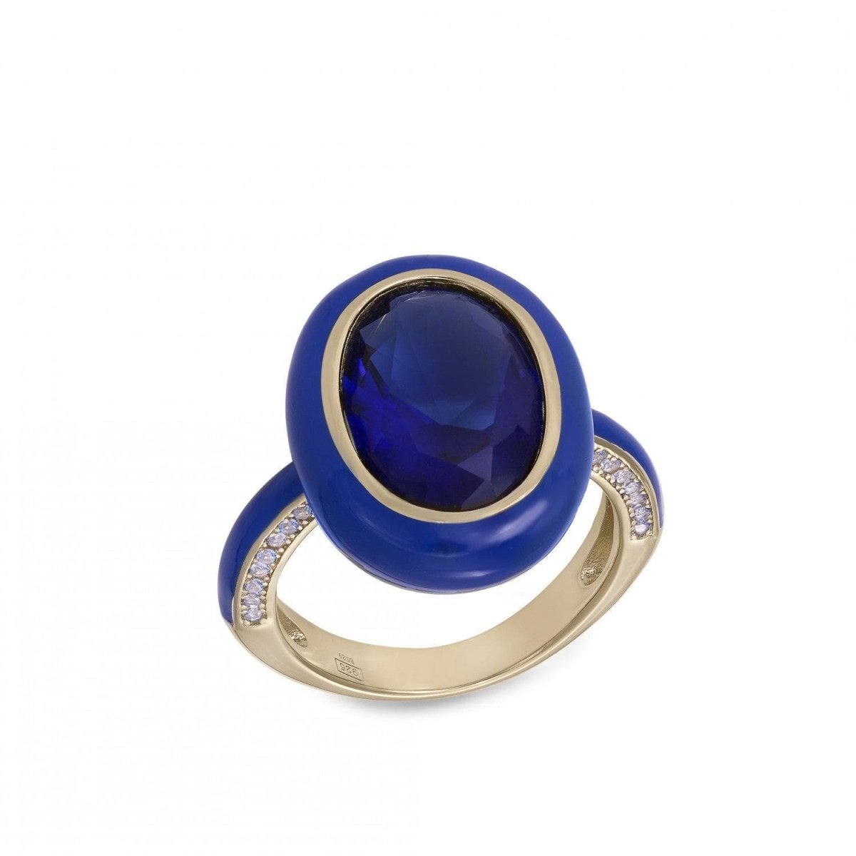 Anillos de diseño con esmalte azul oscuro y circonitas-LINEARGENT